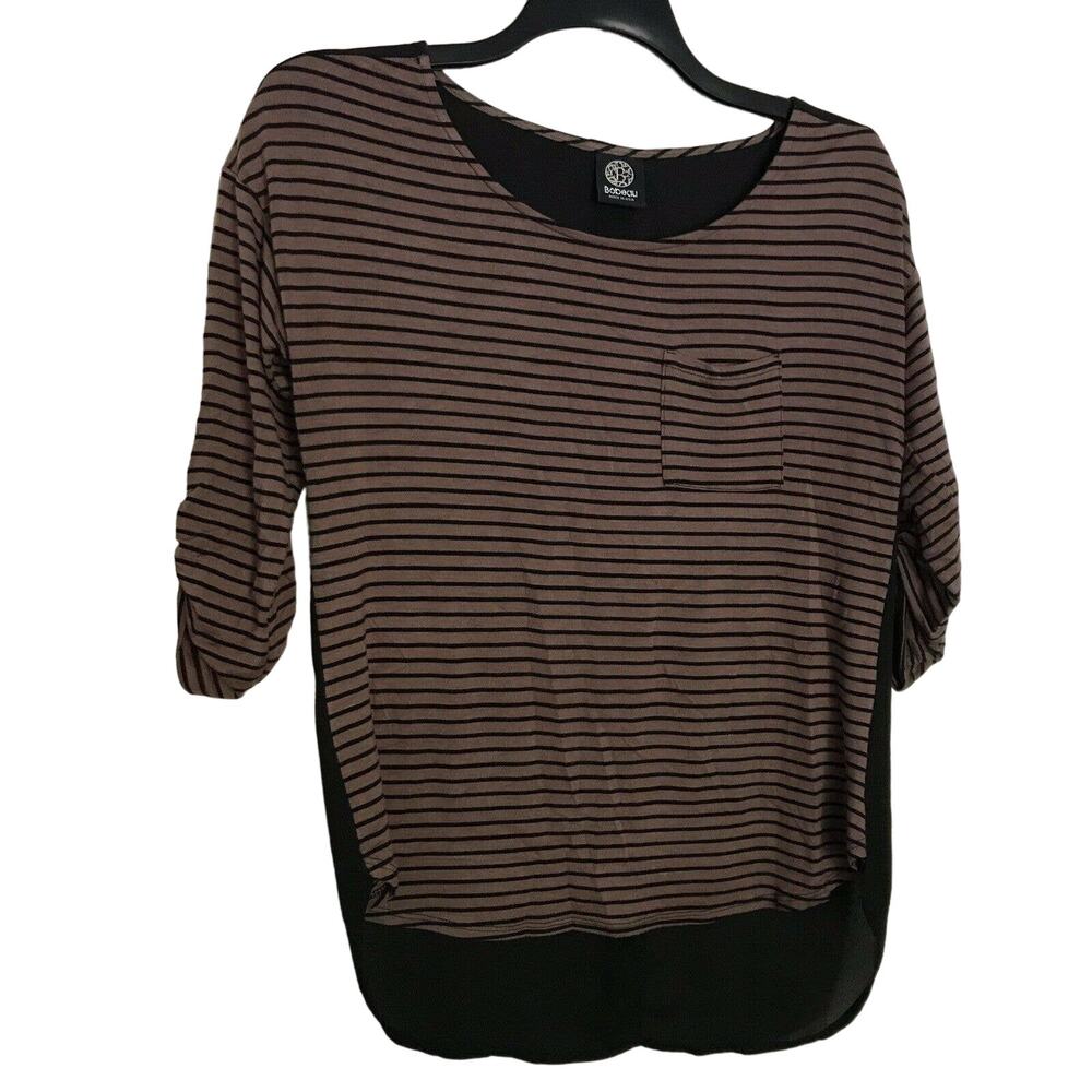 Bobeau Black/Brown Striped Top With Sheer Back - Size Small - Y2K Whimsygoth
